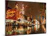 Night Reflections on Wet Street of Neon Signs Along Fremont Street in Las Vegas, Nevada, USA-null-Mounted Photographic Print