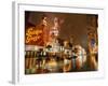 Night Reflections on Wet Street of Neon Signs Along Fremont Street in Las Vegas, Nevada, USA-null-Framed Photographic Print