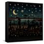 Night Scene Illustration with UFO Flying over the Imaginary City.-mangulica-Framed Stretched Canvas