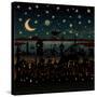 Night Scene Illustration with UFO Flying over the Imaginary City.-mangulica-Stretched Canvas