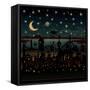 Night Scene Illustration with UFO Flying over the Imaginary City.-mangulica-Framed Stretched Canvas