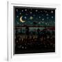 Night Scene Illustration with UFO Flying over the Imaginary City.-mangulica-Framed Art Print