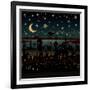 Night Scene Illustration with UFO Flying over the Imaginary City.-mangulica-Framed Art Print