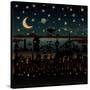 Night Scene Illustration with UFO Flying over the Imaginary City.-mangulica-Stretched Canvas