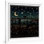 Night Scene Illustration with UFO Flying over the Imaginary City.-mangulica-Framed Art Print