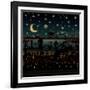 Night Scene Illustration with UFO Flying over the Imaginary City.-mangulica-Framed Art Print