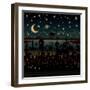 Night Scene Illustration with UFO Flying over the Imaginary City.-mangulica-Framed Art Print