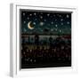 Night Scene Illustration with UFO Flying over the Imaginary City.-mangulica-Framed Art Print