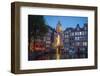 Night Scene in Amsredam with Illuminated Buildings and an Outdoor restaurant-George Oze-Framed Photographic Print