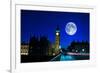 Night Scene in London Showing the Big Ben, a Full Moon and Traffic on Westminster Bridge-Kamira-Framed Photographic Print