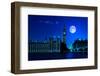 Night Scene in London Showing the Big Ben, a Full Moon and Westminster Bridge-Kamira-Framed Photographic Print