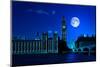 Night Scene in London Showing the Big Ben, a Full Moon and Westminster Bridge-Kamira-Mounted Photographic Print