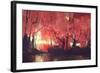 Night Scene of Autumn Forest,Fantasy Landscape Painting-Tithi Luadthong-Framed Art Print