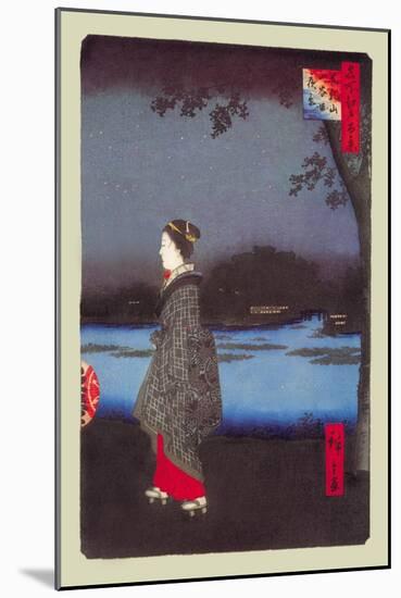 Night Scene of Matsuchi Hill and the Sanya Moat-Ando Hiroshige-Mounted Art Print