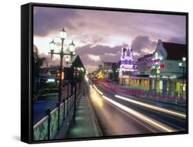 Night Scene of Oranjestad, Aruba, Caribbean-Robin Hill-Framed Stretched Canvas