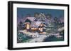 Night Scene of Wooden Houses with Christmas Lights,Illustration Painting-Tithi Luadthong-Framed Premium Giclee Print