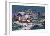 Night Scene of Wooden Houses with Christmas Lights,Illustration Painting-Tithi Luadthong-Framed Premium Giclee Print