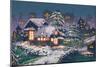 Night Scene of Wooden Houses with Christmas Lights,Illustration Painting-Tithi Luadthong-Mounted Premium Giclee Print