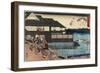 Night Scene on Yanagi-Bashi Bridge and Restaurant Manhachi, C. 1835-1842-Utagawa Hiroshige-Framed Giclee Print