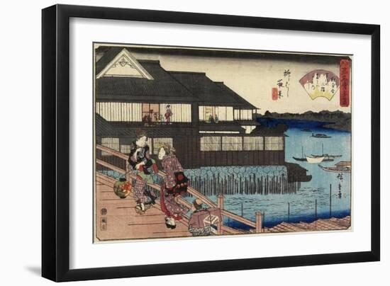 Night Scene on Yanagi-Bashi Bridge and Restaurant Manhachi, C. 1835-1842-Utagawa Hiroshige-Framed Giclee Print