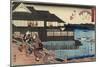 Night Scene on Yanagi-Bashi Bridge and Restaurant Manhachi, C. 1835-1842-Utagawa Hiroshige-Mounted Giclee Print