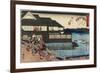 Night Scene on Yanagi-Bashi Bridge and Restaurant Manhachi, C. 1835-1842-Utagawa Hiroshige-Framed Giclee Print