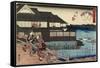 Night Scene on Yanagi-Bashi Bridge and Restaurant Manhachi, C. 1835-1842-Utagawa Hiroshige-Framed Stretched Canvas