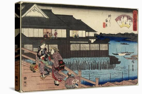 Night Scene on Yanagi-Bashi Bridge and Restaurant Manhachi, C. 1835-1842-Utagawa Hiroshige-Stretched Canvas