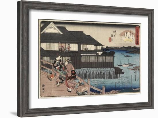 Night Scene on Yanagi-Bashi Bridge and the Restaurant Manhachi, 1830-1844-Utagawa Hiroshige-Framed Giclee Print