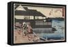 Night Scene on Yanagi-Bashi Bridge and the Restaurant Manhachi, 1830-1844-Utagawa Hiroshige-Framed Stretched Canvas