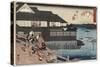 Night Scene on Yanagi-Bashi Bridge and the Restaurant Manhachi, 1830-1844-Utagawa Hiroshige-Stretched Canvas