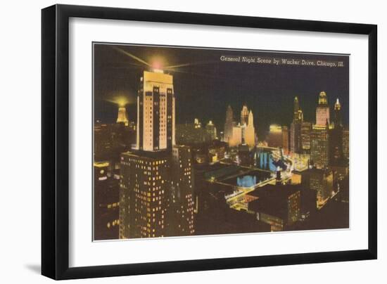 Night Scene, Wacker Drive, Chicago, Illinois-null-Framed Art Print