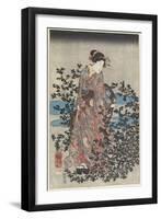 Night Scene with a Beauty and Bush Clovers, 1847-1852-Utagawa Kuniyoshi-Framed Giclee Print