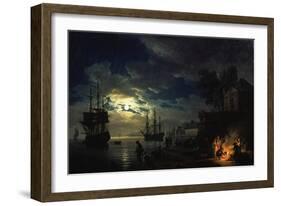 Night Sea Port in Moon Light 1771-Claude Joseph Vernet-Framed Giclee Print