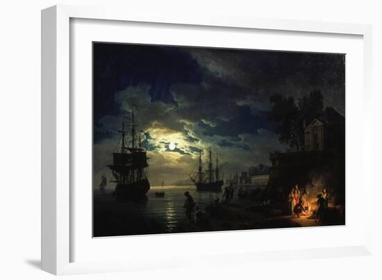 Night Sea Port in Moon Light 1771-Claude Joseph Vernet-Framed Giclee Print