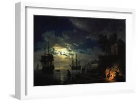 Night Sea Port in Moon Light 1771-Claude Joseph Vernet-Framed Giclee Print