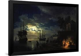 Night Sea Port in Moon Light 1771-Claude Joseph Vernet-Framed Giclee Print