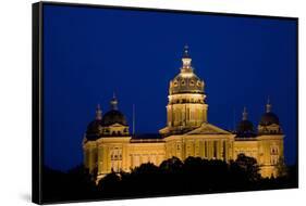 Night shot of Iowa State Capital and dome, Des Moines, Iowa-null-Framed Stretched Canvas