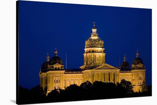 Night shot of Iowa State Capital and dome, Des Moines, Iowa-null-Stretched Canvas