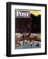 "Night Skating," Saturday Evening Post Cover, December 16, 1944-John Falter-Framed Premium Giclee Print