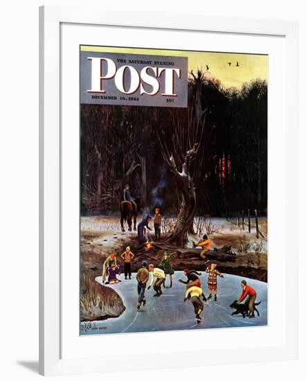 "Night Skating," Saturday Evening Post Cover, December 16, 1944-John Falter-Framed Giclee Print