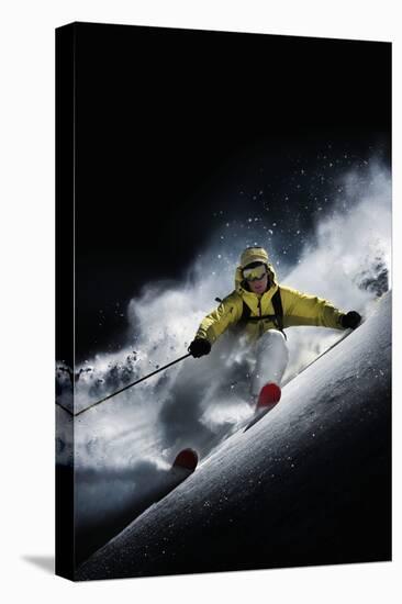 Night Skiier on Les Arcs French Alps-null-Stretched Canvas