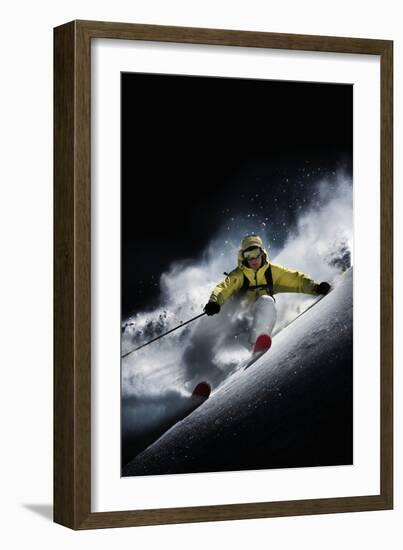 Night Skiier on Les Arcs French Alps-null-Framed Photo