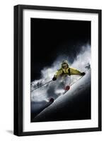 Night Skiier on Les Arcs French Alps-null-Framed Photo