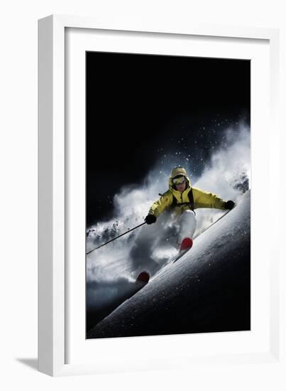 Night Skiier on Les Arcs French Alps-null-Framed Photo