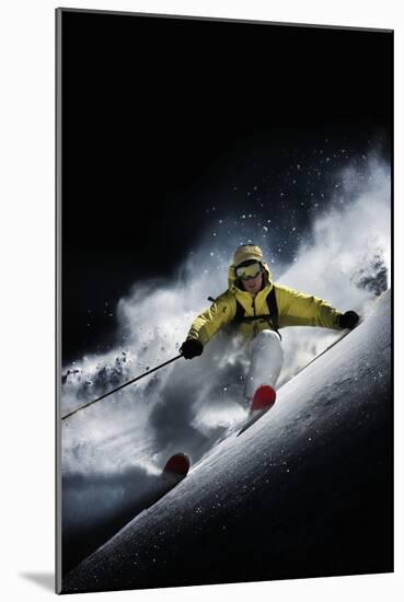 Night Skiier on Les Arcs French Alps-null-Mounted Photo