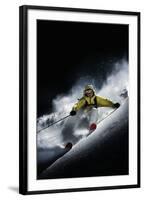 Night Skiier on Les Arcs French Alps-null-Framed Photo