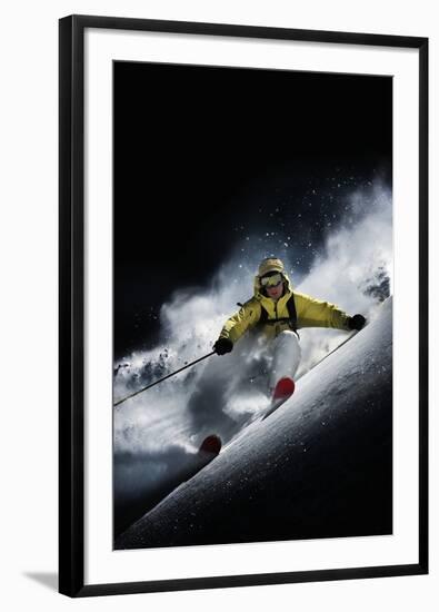 Night Skiier on Les Arcs French Alps-null-Framed Photo