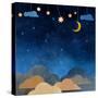 Night Sky,Cloud, Moon and Star - Paper Cut .Water Color on Grunge Paper Texture Background-pluie_r-Stretched Canvas