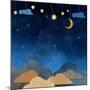 Night Sky,Cloud, Moon and Star - Paper Cut .Water Color on Grunge Paper Texture Background-pluie_r-Mounted Art Print